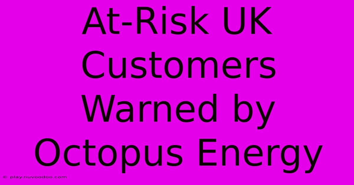 At-Risk UK Customers Warned By Octopus Energy