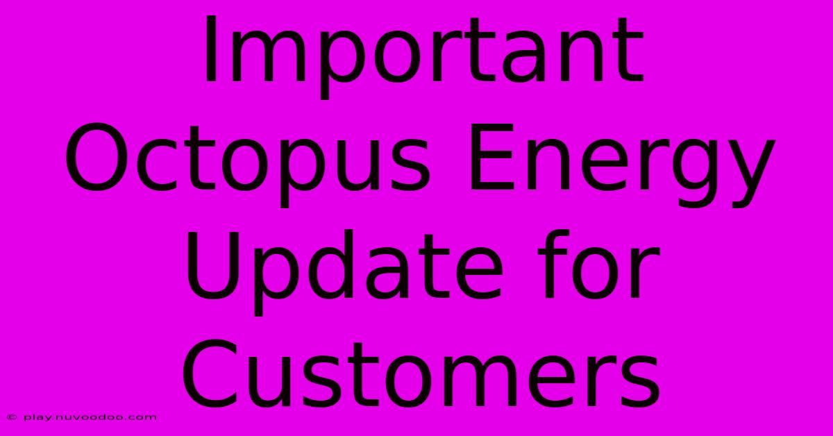 Important Octopus Energy Update For Customers