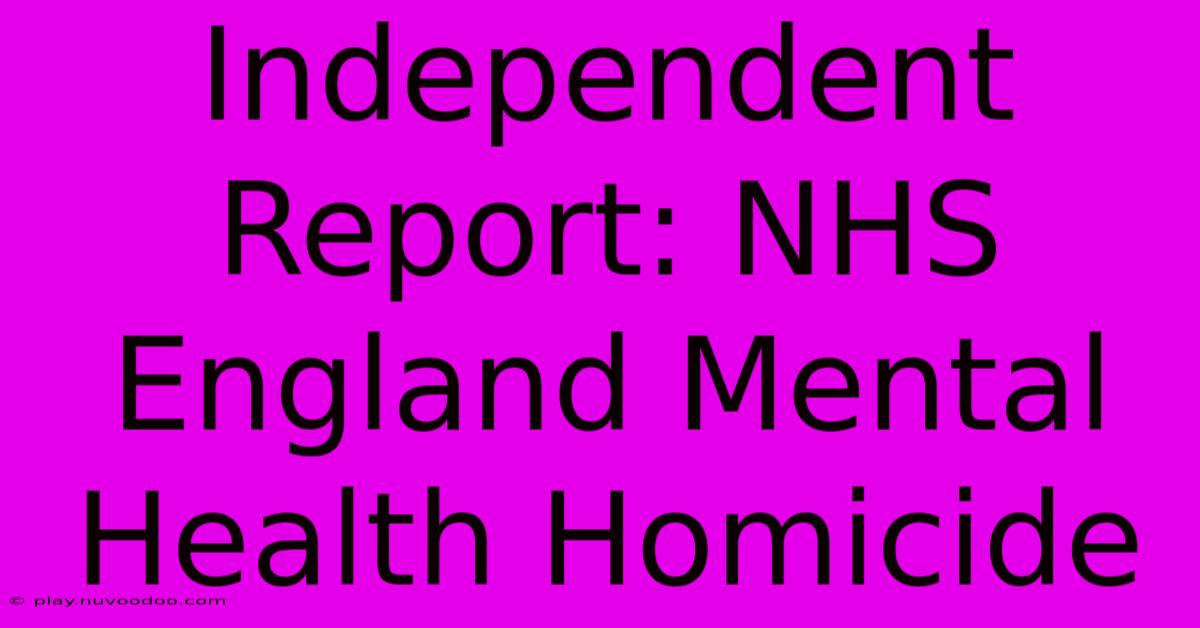 Independent Report: NHS England Mental Health Homicide