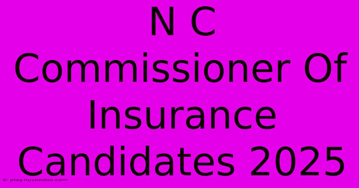 N C Commissioner Of Insurance Candidates 2025