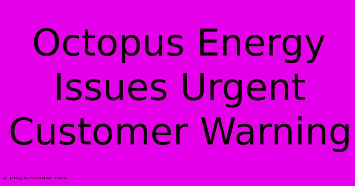 Octopus Energy Issues Urgent Customer Warning