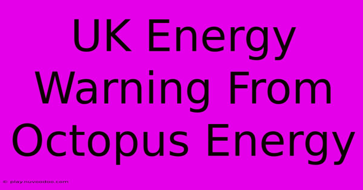 UK Energy Warning From Octopus Energy