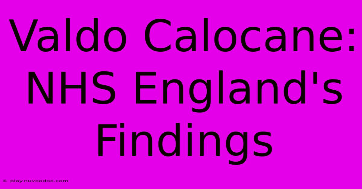 Valdo Calocane: NHS England's Findings